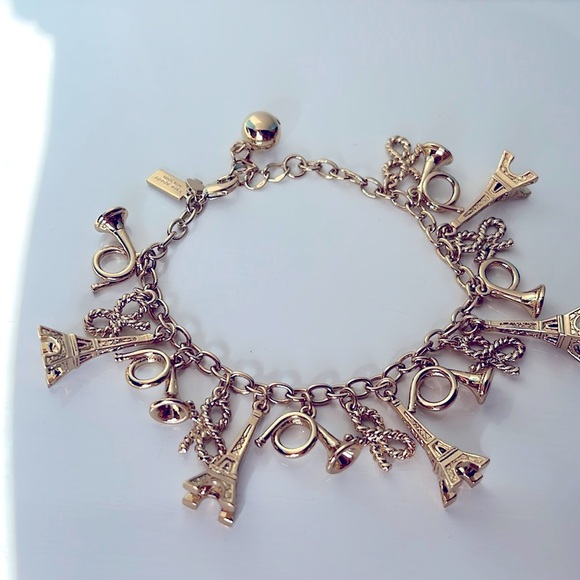 Kate Spade Eiffel Tower Charm Bracelet Parisian Lights 12K Gold Plated Bow Purse - Picture 1 of 9
